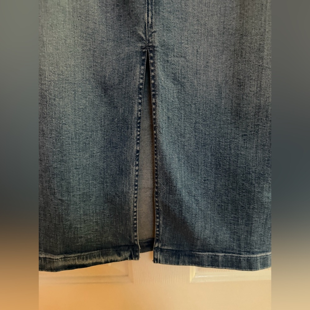 J.Jill Denim Midi Skirt Braided Waist Front Slit Size 16 Classic - Picture 5 of 6